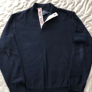 Cotton button mock neck sweater